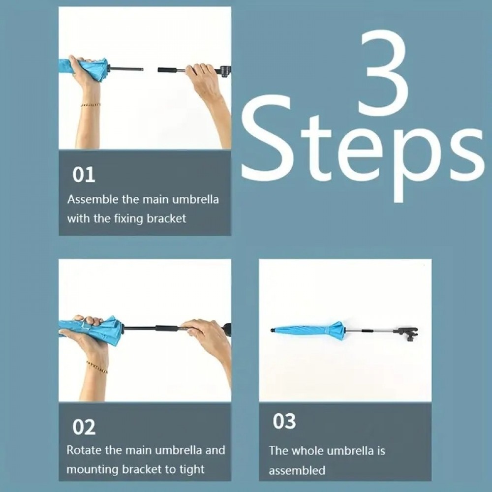 Parasol 360&deg; avec pince pour poussette ou chaise protection UV fixation facile et toile polyester - Noir