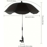 Parasol 360&deg; avec pince pour poussette ou chaise protection UV fixation facile et toile polyester - Noir