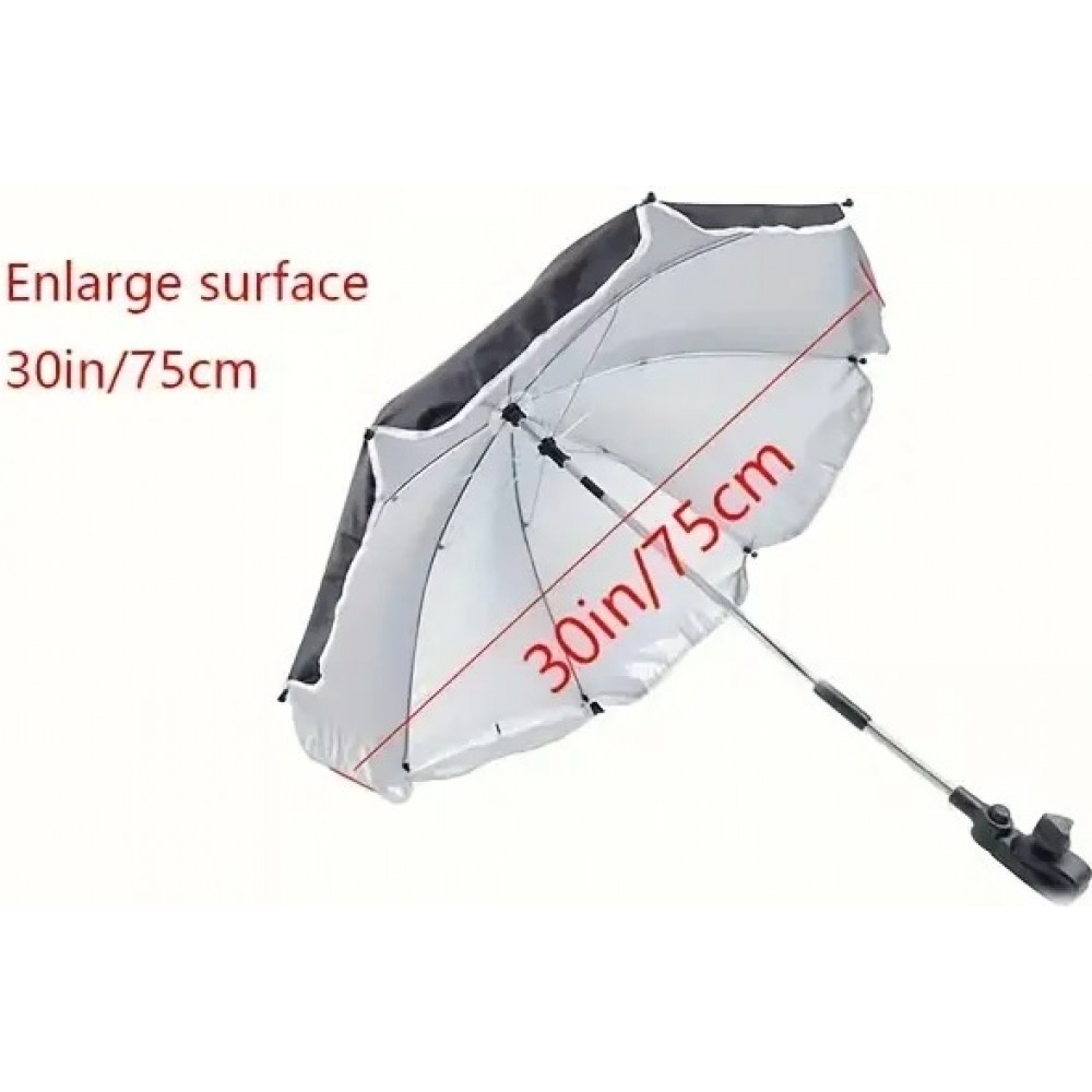 Parasol 360&deg; avec pince pour poussette ou chaise protection UV fixation facile et toile polyester - Noir