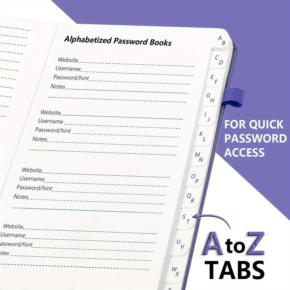 Password Book - Passwort-Organizer mit alphabetischen Register für Senioren, Internet-Zugang in Taschenformat - Lila