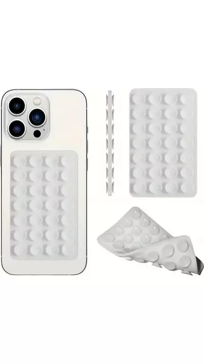 Patch en silicone support universel double côté à ventouse pour téléphone forte adhérence - Blanc