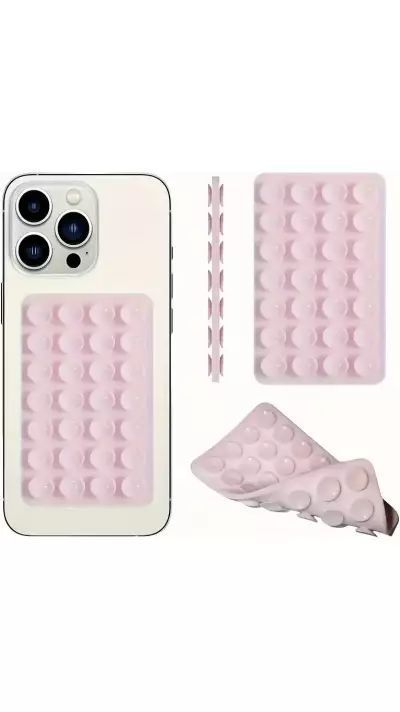 Patch en silicone support universel double côté à ventouse pour téléphone forte adhérence - Rose