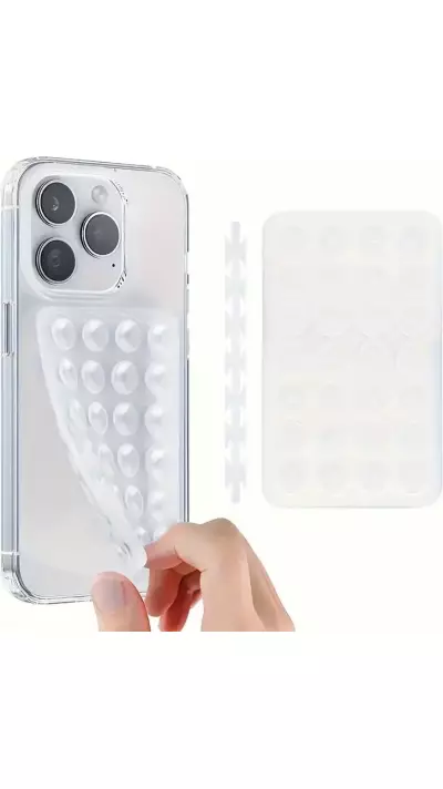 Patch en silicone support universel double côté à ventouse pour téléphone forte adhérence - Transparent