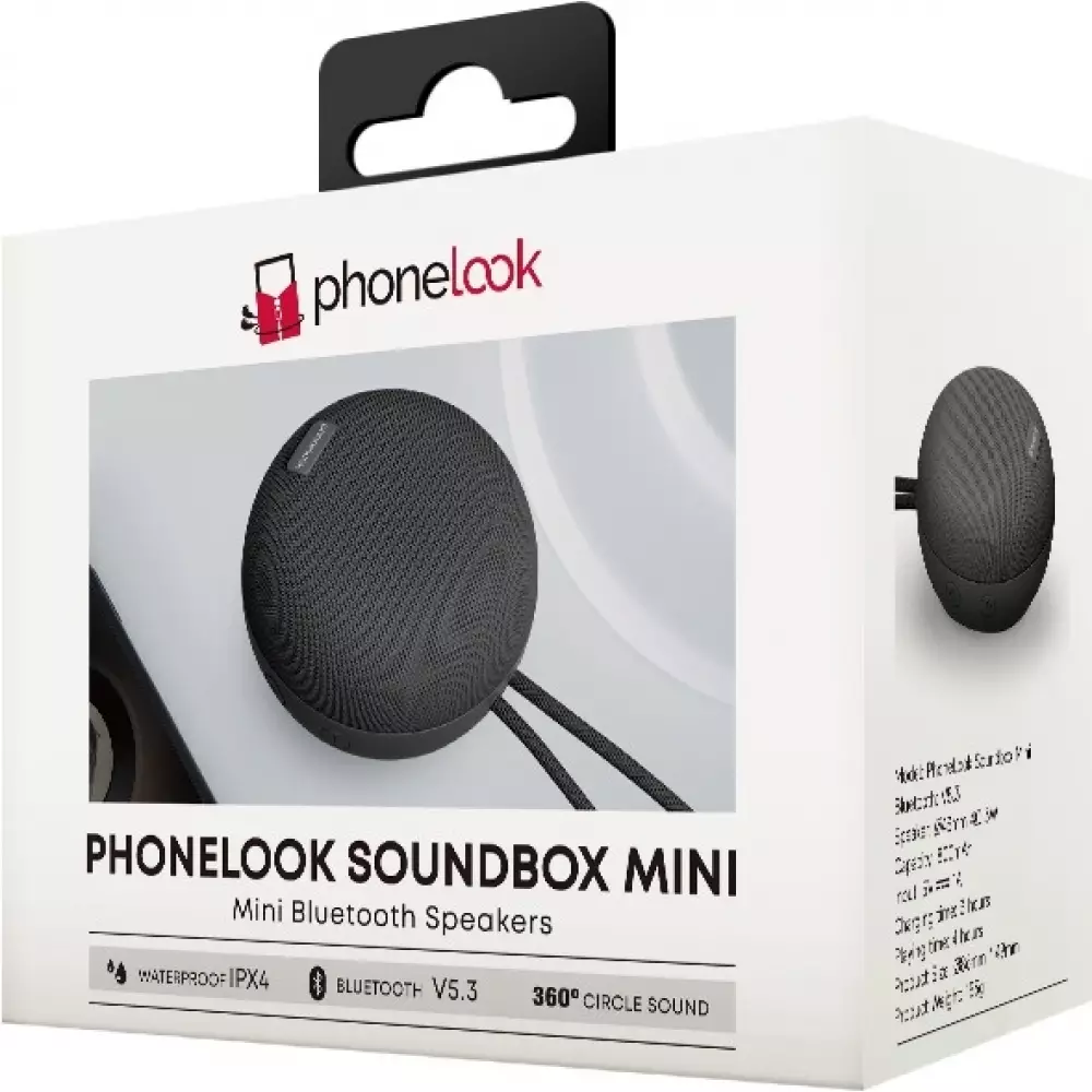 PhoneLook Soundbox Mini - Kleiner tragbarer kabelloser Bluetooth 5.3 Lautsprecher (3 W) - Schwarz