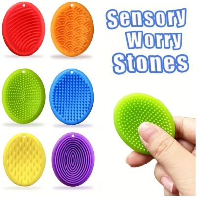 Pierres sensorielles anti-stress textur&eacute;es multicolores en silicone durables gadgets de concentration pour adultes (Lot de 6) - Multicolore