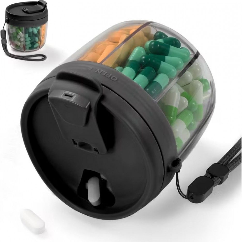 Pilulier semainier XXL bo&icirc;te &agrave; vitamines 7 compartiments spacieux avec ouverture facile - Noir