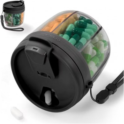 Pilulier semainier XXL bo&icirc;te &agrave; vitamines 7 compartiments spacieux avec ouverture facile - Noir