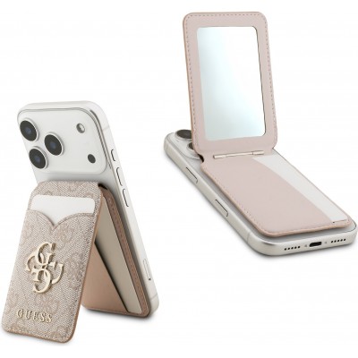 Porte-cartes Guess 4G en m&eacute;tal support MagSafe fonction stand avec miroir - Rose