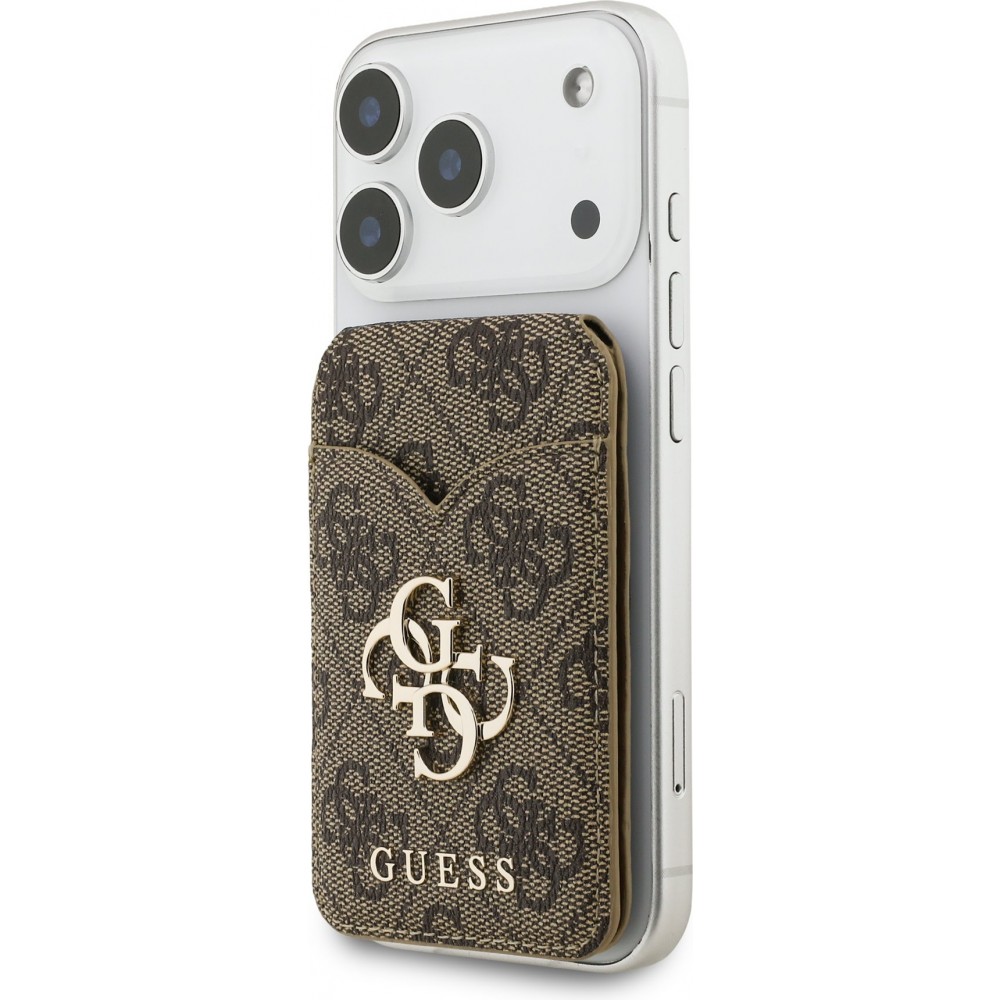 Porte-cartes Guess 4G en m&eacute;tal support MagSafe fonction stand avec miroir - Brun