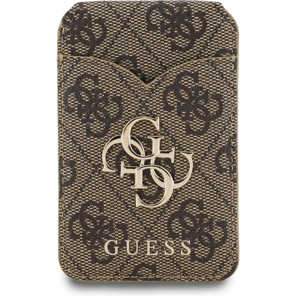 Porte-cartes Guess 4G en m&eacute;tal support MagSafe fonction stand avec miroir - Brun