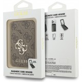 Porte-cartes Guess 4G en m&eacute;tal support MagSafe fonction stand avec miroir - Brun