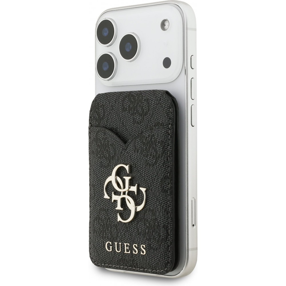 Porte-cartes Guess 4G en m&eacute;tal support MagSafe fonction stand avec miroir - Noir