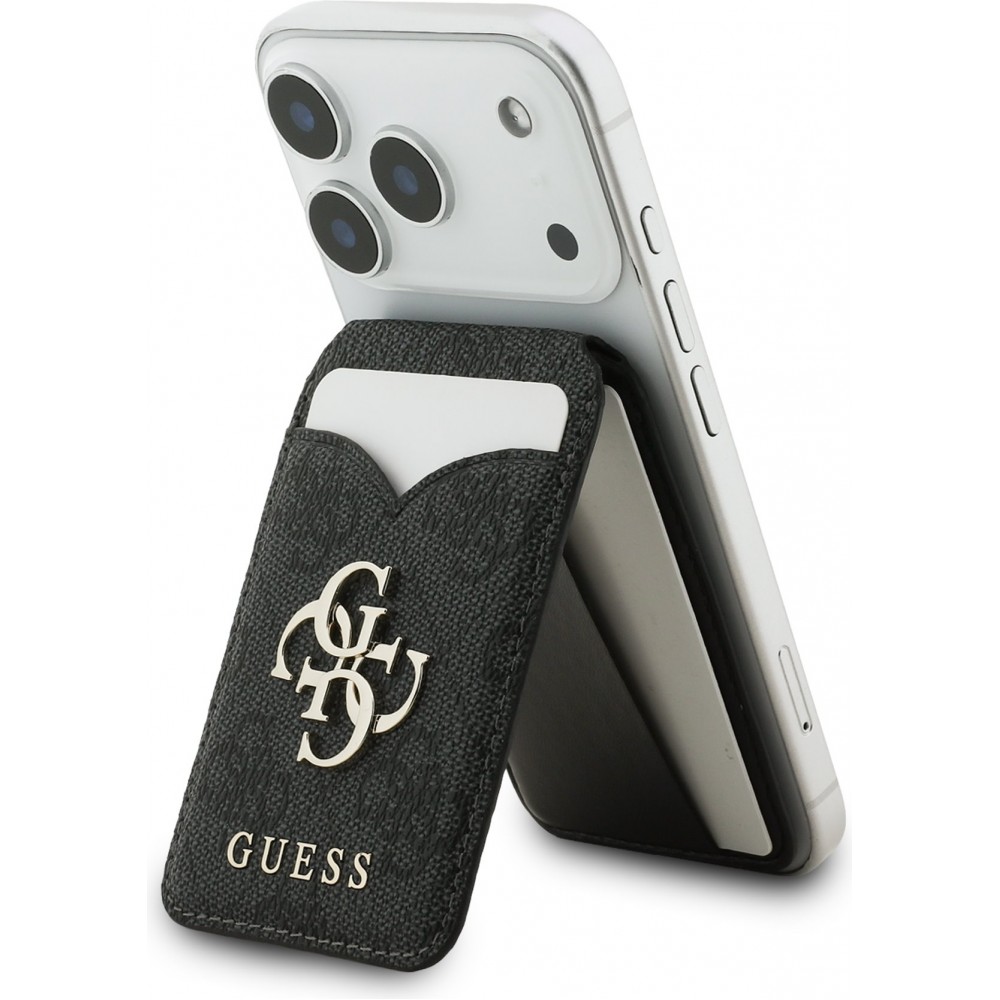 Porte-cartes Guess 4G en m&eacute;tal support MagSafe fonction stand avec miroir - Noir