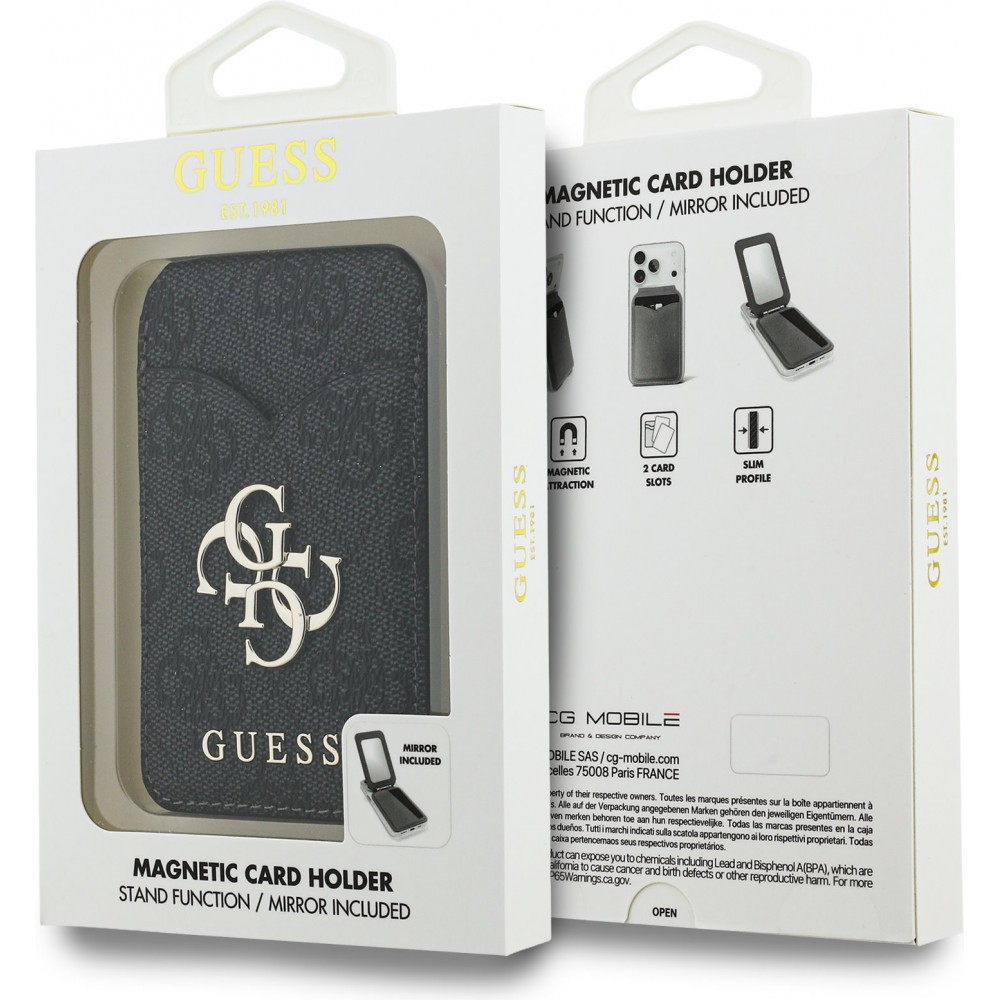 Porte-cartes Guess 4G en m&eacute;tal support MagSafe fonction stand avec miroir - Noir