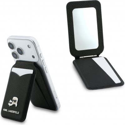 Karl Lagerfeld eleganter und praktischer MagSafe Spiegel Kartenhalter - Schwarz