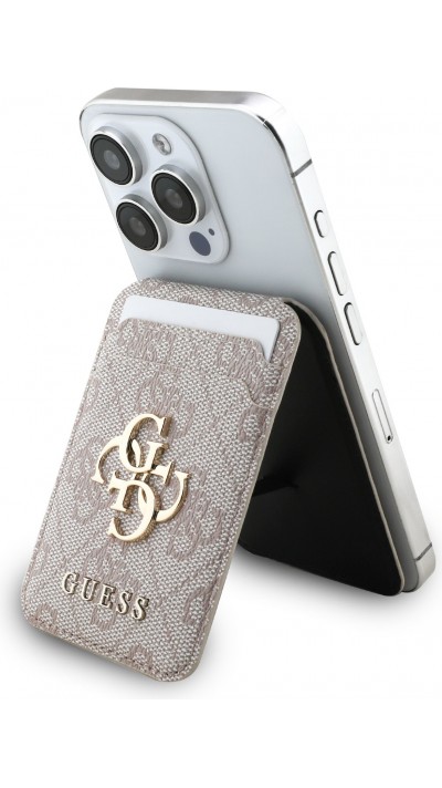 Porte-cartes magnétique compatible MagSafe avec support intégré logo Guess en métal - Rose
