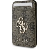 Porte-cartes magnétique compatible MagSafe avec support intégré logo Guess en métal - Brun