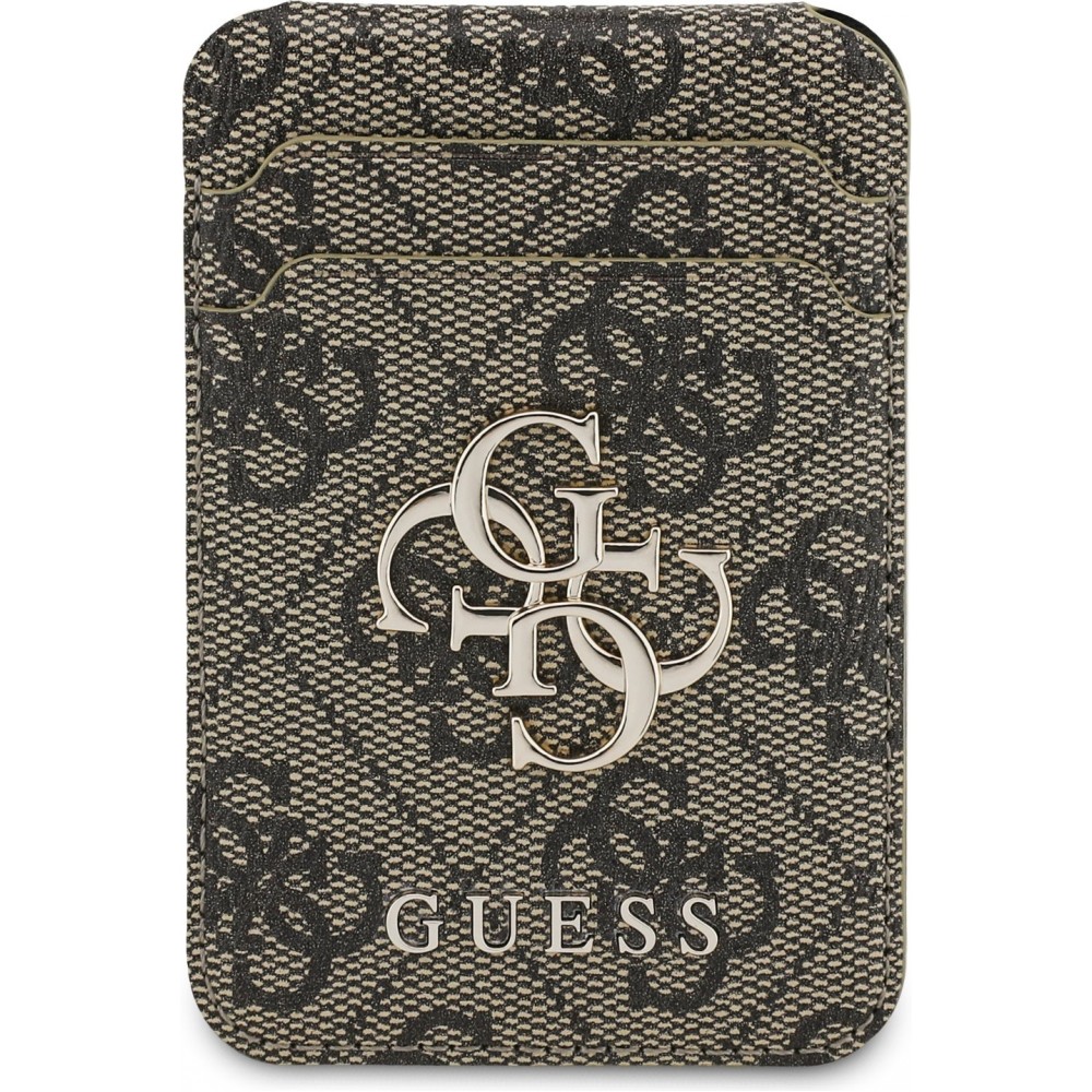 Porte-cartes magnétique compatible MagSafe avec support intégré logo Guess en métal - Brun