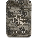 Porte-cartes magnétique compatible MagSafe avec support intégré logo Guess en métal - Brun