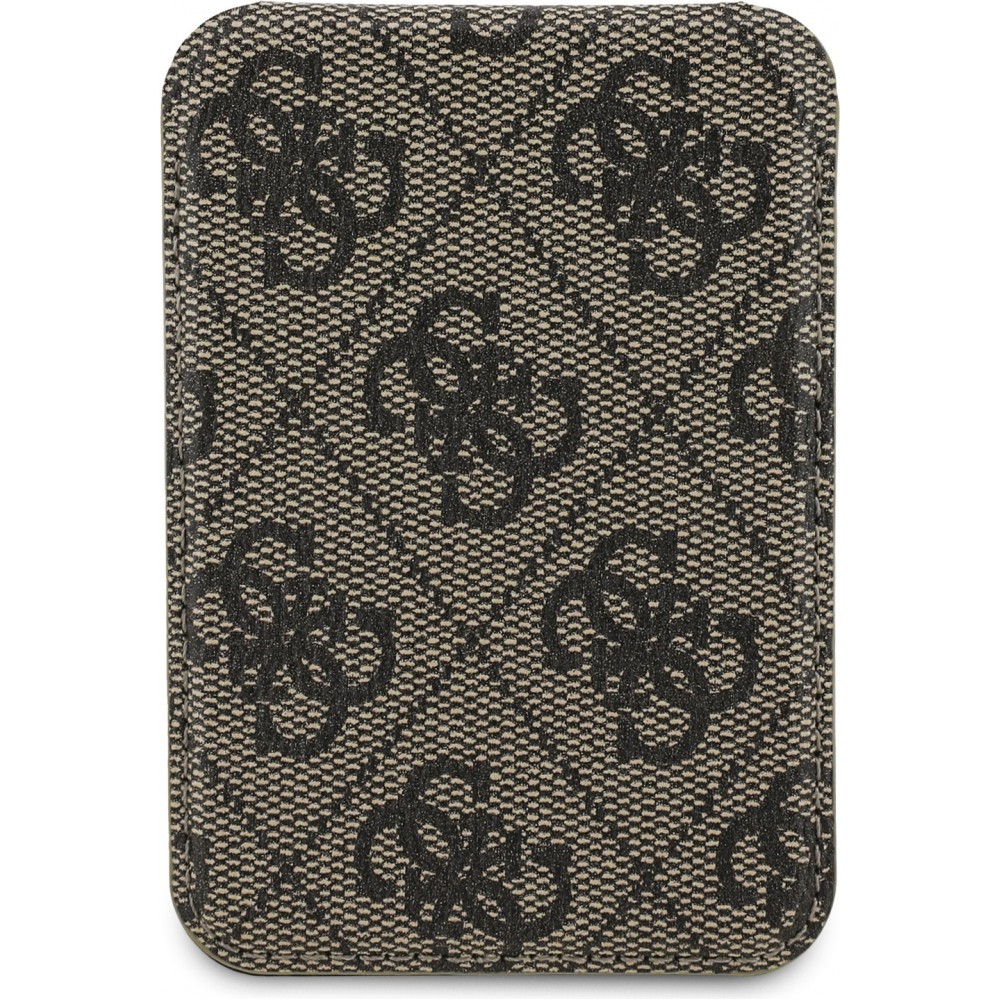 Porte-cartes magnétique compatible MagSafe avec support intégré logo Guess en métal - Brun