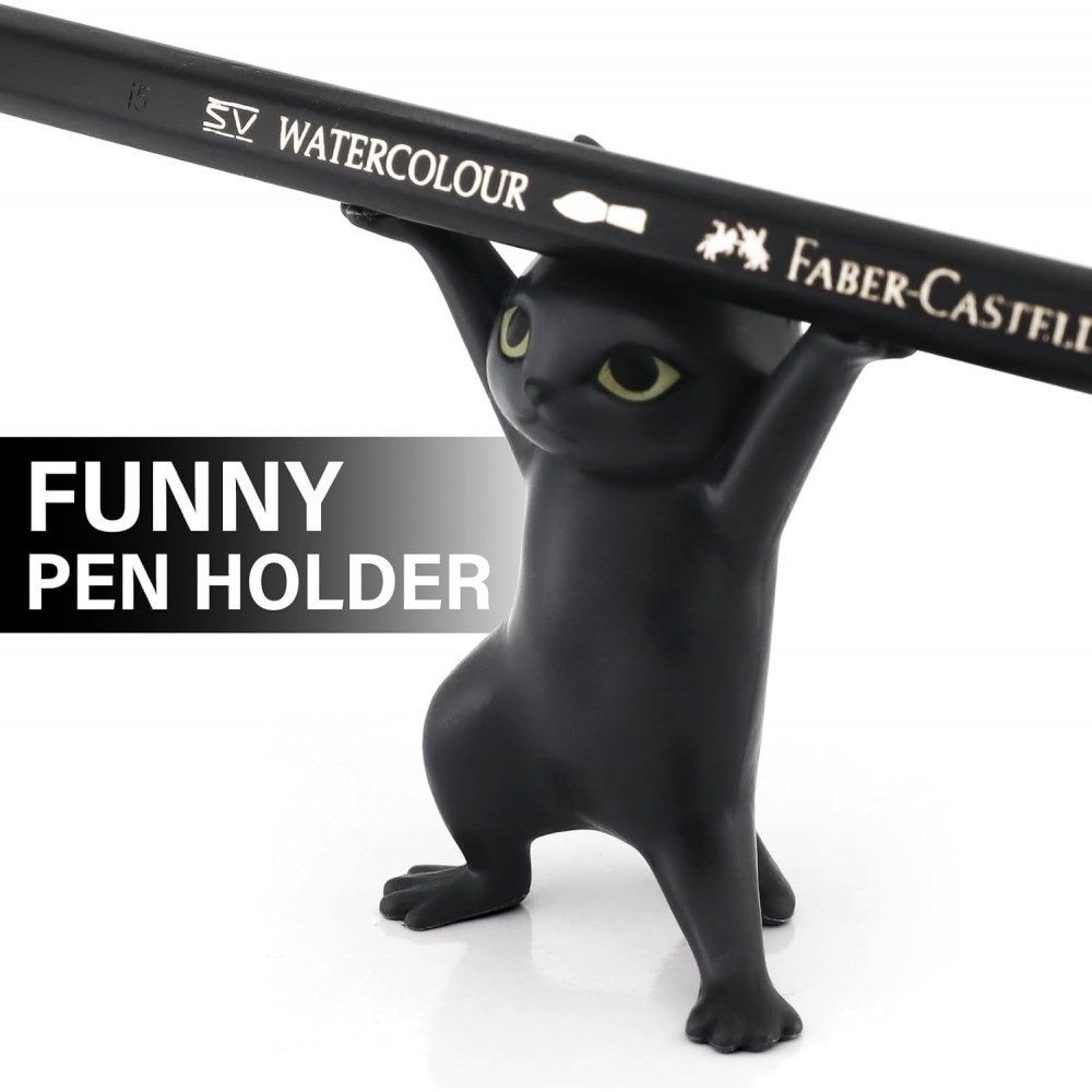 Porte-stylos en forme de chat organisateur de bureau original cadeau mignon pour fournitures scolaires et bureau - Noir