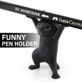 Porte-stylos en forme de chat organisateur de bureau original cadeau mignon pour fournitures scolaires et bureau - Noir