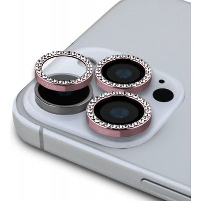 Protecteurs de caméra Guess avec strass - résistants, antireflets, anti-rayures et anti-traces de doigts - Rose