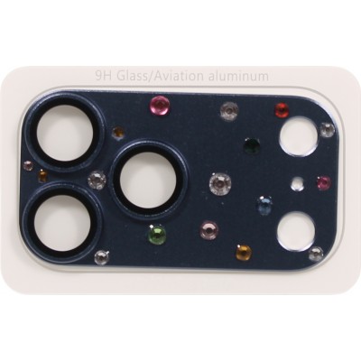 Luxuriöser 3D Kamera-Schutz für mit Strass und gehärtetem Metall-Glas-Rückseite - Blau - iPhone 17 Pro Max