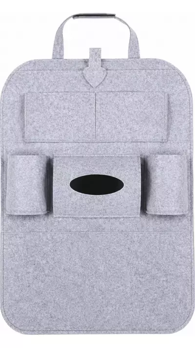 Sac de rangement universel pour si&egrave;ge arri&egrave;re de voiture organisateur de coffre en feutre &eacute;lastique 6 poches accessoires auto suspendus - Gris