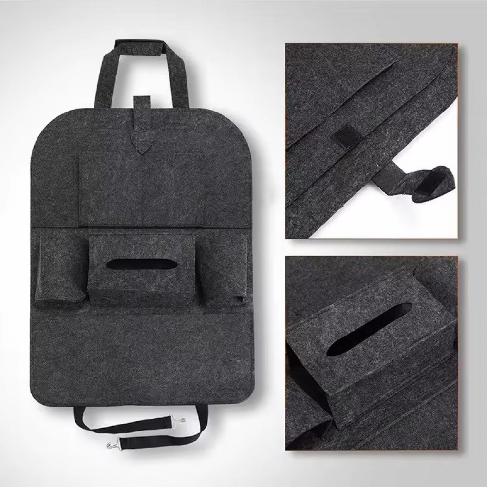 Sac de rangement universel pour si&egrave;ge arri&egrave;re de voiture organisateur de coffre en feutre &eacute;lastique 6 poches accessoires auto suspendus - Noir