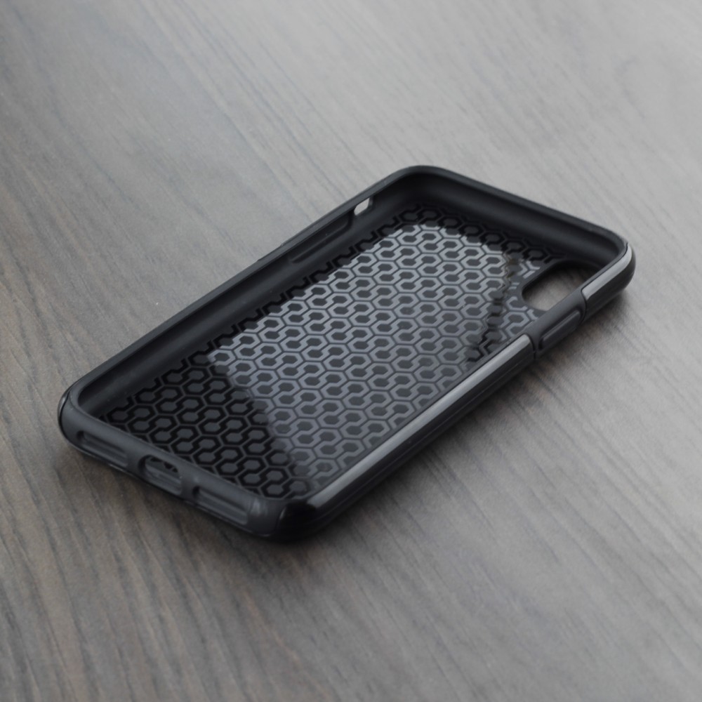 iPhone X / Xs Case Hülle - Hybrid Armor schwarz Mini-Dino-Muster violett