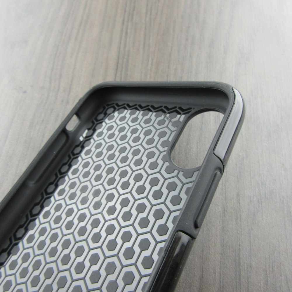 iPhone X / Xs Case Hülle - Hybrid Armor schwarz Mini-Dino-Muster violett