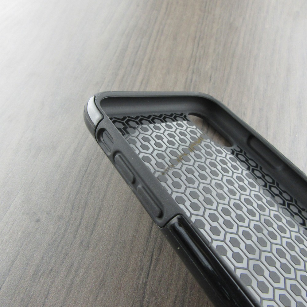 iPhone X / Xs Case Hülle - Hybrid Armor schwarz Mini-Dino-Muster violett