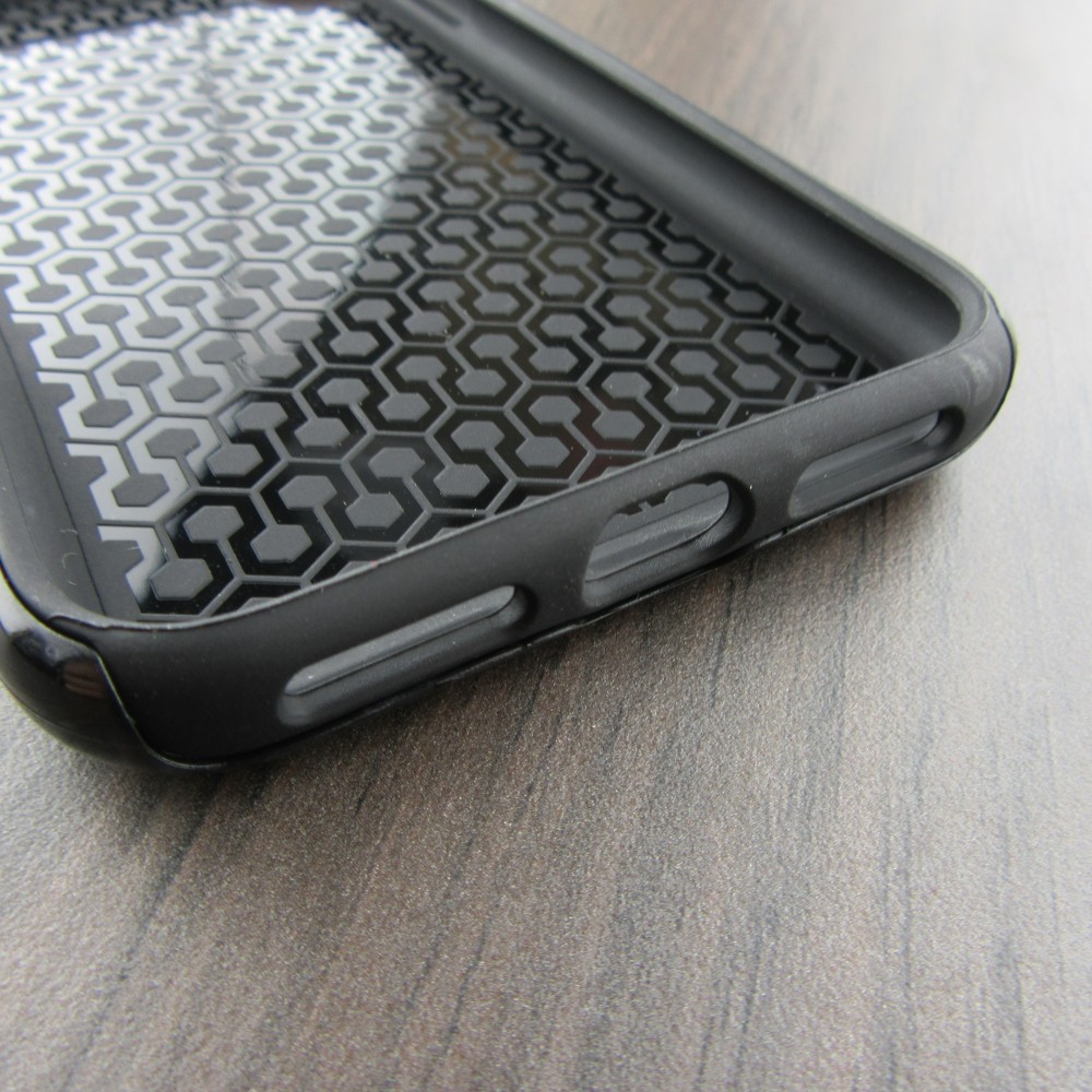 iPhone X / Xs Case Hülle - Hybrid Armor schwarz Mini-Dino-Muster violett