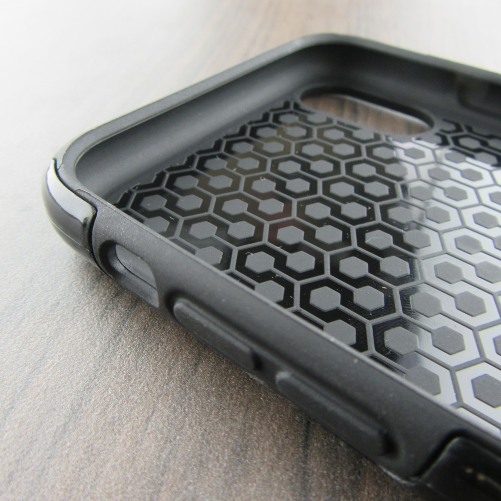 iPhone X / Xs Case Hülle - Hybrid Armor schwarz Mini-Dino-Muster violett
