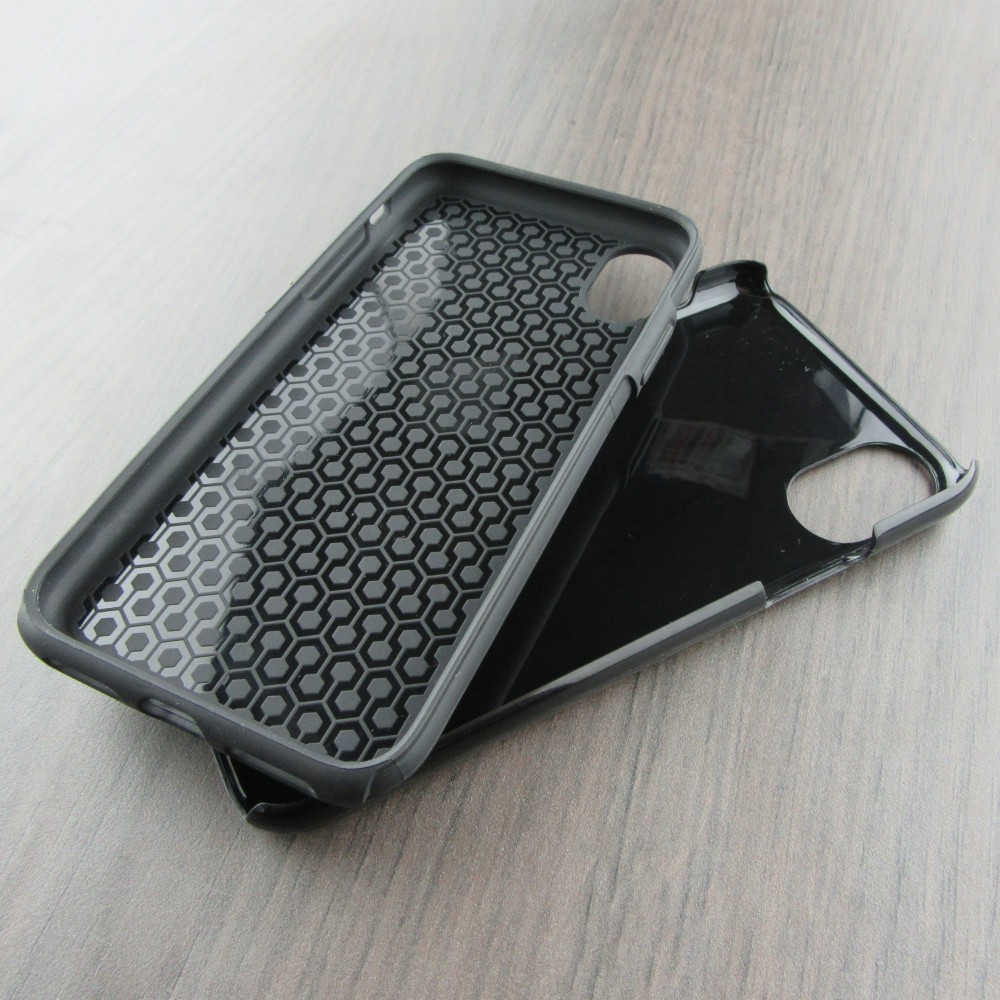 iPhone X / Xs Case Hülle - Hybrid Armor schwarz Mini-Dino-Muster violett