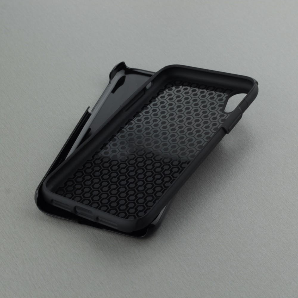 Coque iPhone XR - Hybrid Armor noir Chat sur fond violet
