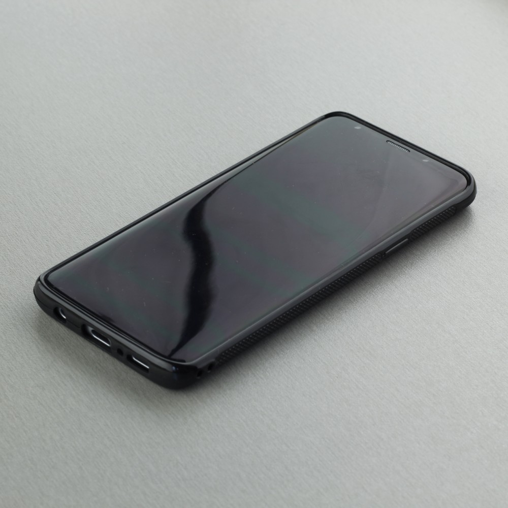 Samsung Galaxy S9 Case Hülle - Silikon schwarz Chat auf lila Hintergrund