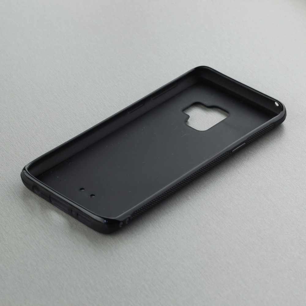 Samsung Galaxy S9 Case Hülle - Silikon schwarz Chat auf lila Hintergrund