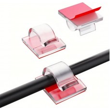 Set 50 clips adhésifs passe-câbles en plastique avec autocollant fixations murales améliorées pour gestion de câbles - Transparent