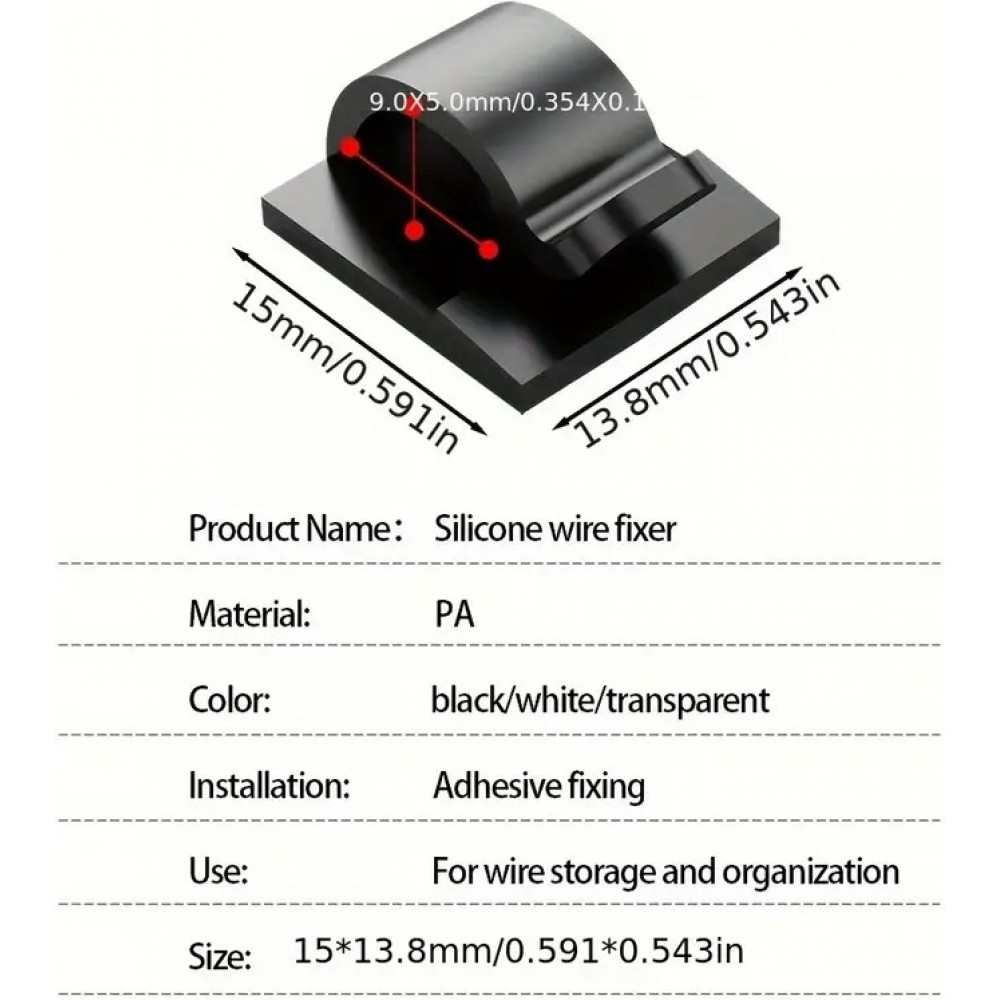 Set 50 clips adhésifs passe-câbles en plastique avec autocollant fixations murales améliorées pour gestion de câbles - Transparent