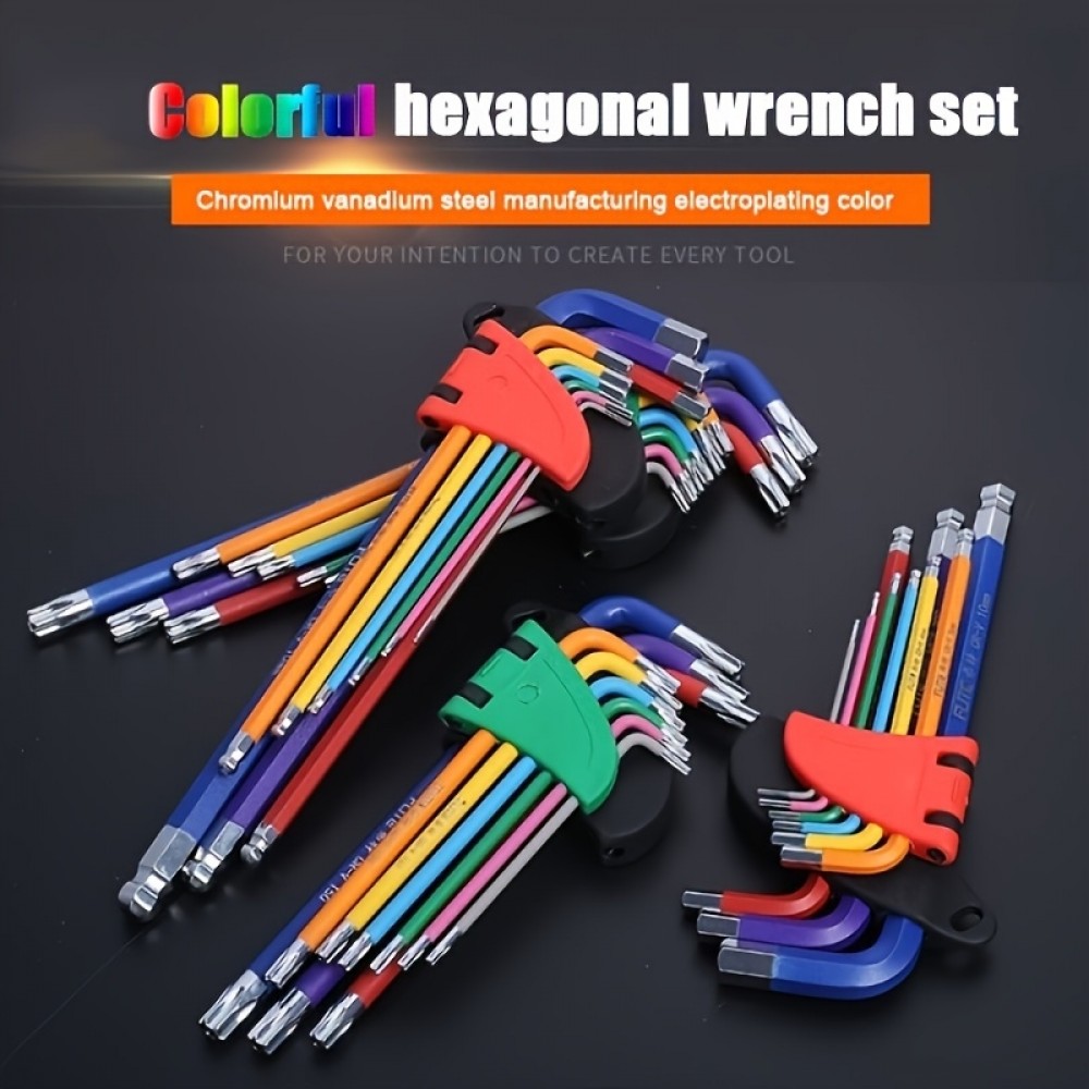 Set de clés hexagonales 9 pièces en acier chrome vanadium multi-tailles pour bricolage et réparations