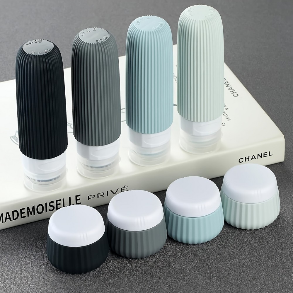 Reiseset Silikonflaschen (8 Teile) wasserdicht für Kosmetik und Hygiene mit transparentem Reißverschlussbeutel (90 ml Tuben)