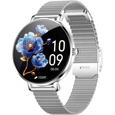 Smart Watch NX21 montre connectée avec écran tactile LED et programmes de sport / fitness / sommeil - Bracelet milanais - Argent