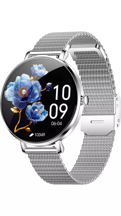 Smart Watch NX21 montre connectée avec écran tactile LED et programmes de sport / fitness / sommeil - Bracelet milanais - Argent