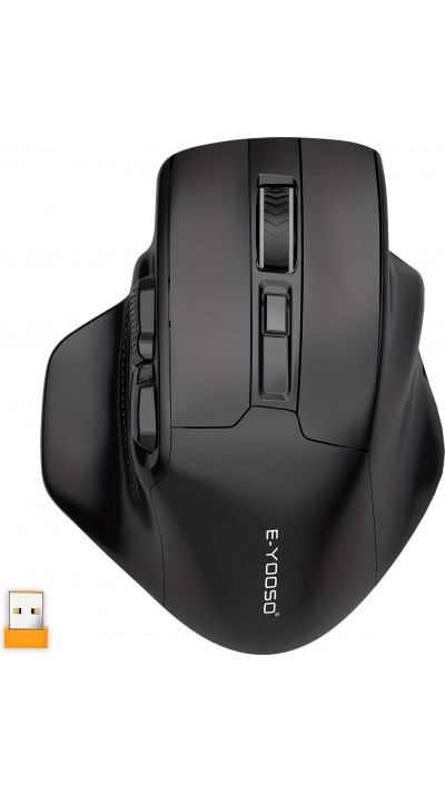 Souris de gaming sans fil E-YOOSO X-31 ergonomique 5 DPI avec adaptateur USB-A - Noir