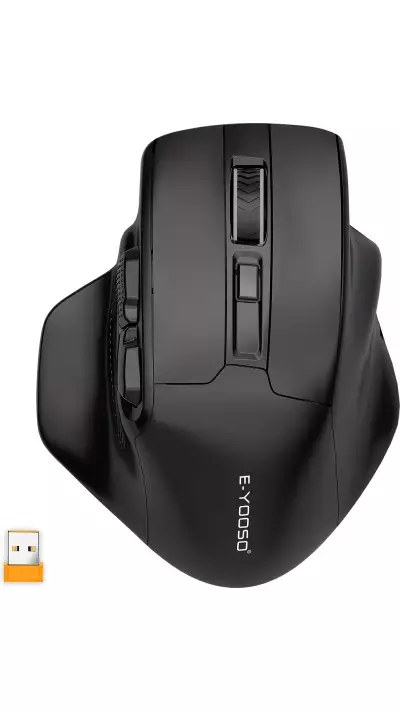 Souris de gaming sans fil E-YOOSO X-31 ergonomique 5 DPI avec adaptateur USB-A - Noir
