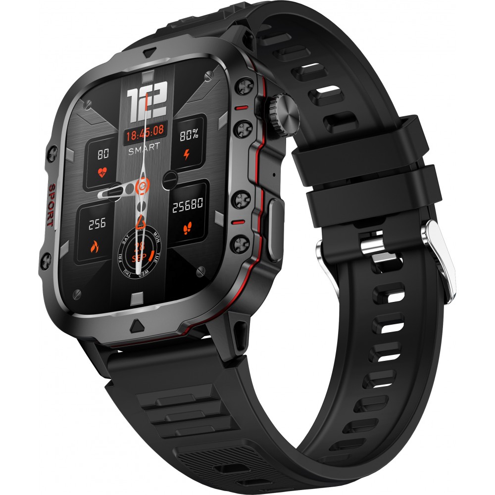 Sport smartwatch QX11 1.96 pouces 50 jours d'autonomie avec IA assistant vocal longue endurance boîtier solide pression d'oxygène sanguin surveillance du sommeil avec un écran TFT haute définition - Noir
