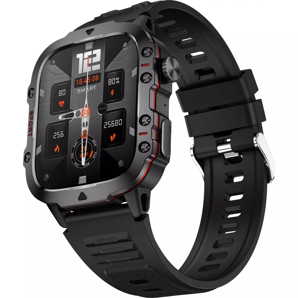 Sport smartwatch QX11 1.96 pouces 50 jours d'autonomie avec IA assistant vocal longue endurance bo&icirc;tier solide pression d'oxyg&egrave;ne sanguin surveillance du sommeil avec un &eacute;cran TFT haute d&eacute;finition - Noir