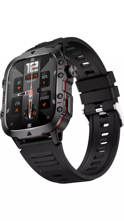 Sport smartwatch QX11 1.96 pouces 50 jours d'autonomie avec IA assistant vocal longue endurance bo&icirc;tier solide pression d'oxyg&egrave;ne sanguin surveillance du sommeil avec un &eacute;cran TFT haute d&eacute;finition - Noir